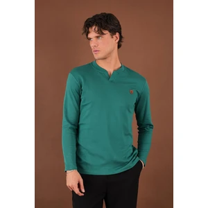 V Yaka Yırtmaç Detaylı Uzun Kollu T-Shirt