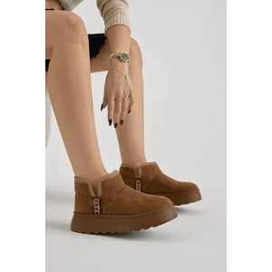 Tonny Black Kadın Taba Kalın Poli Taban Içi Astarlı Süet Görünümlü Günlük Bot