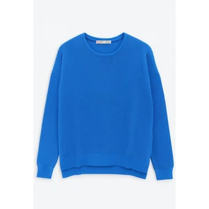 6183 Kadın Nopeli Oversize Triko İnce Basic Kazak İndigo