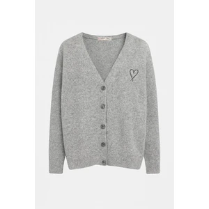 6953 Kadın Oversize Yün Karışımlı Premium Kalp Nakışlı Hırka Koyu Gri