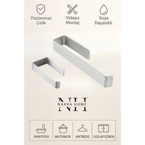 Nakra Home Paslanmaz Çelik Yapışkanlı Havlu & Tuvalet Kağıdı Askılığı Seti | Delmeden Montaj Neme Dayanıklı