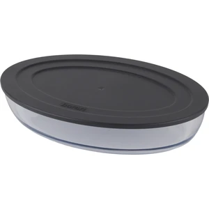 Antrasit Plastik Kapaklı Sade Büyük Oval Cam Tepsi