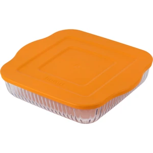 Turuncu Plastik Kapaklı Optik Desenli Küçük Kare Cam Tepsi