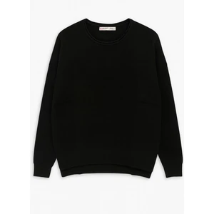 6183 Kadın Nopeli Oversize Triko İnce Basic Kazak Siyah