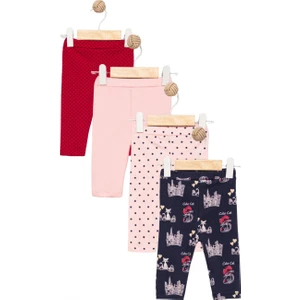 Kız Çocuk 4’lü Likralı Pamuklu (2-5 Yaş) Lastikli Bel Pembe Desenli Yumuşak Tayt