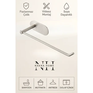 Nakra Home Paslanmaz Çelik Yapışkanlı Havlu Askılığı | Delmeden Montaj Neme Dayanıklı Havlu Peçete Askılığı