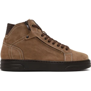 Erkek Vizon Çift Fermuarlı Kalın Tabanlı Nubuk Deri Spor Bot 25WFD6051V3