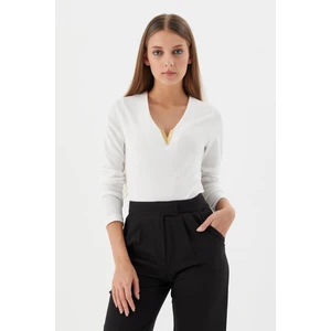 Shopping Shop V Yaka Bluz Beyaz