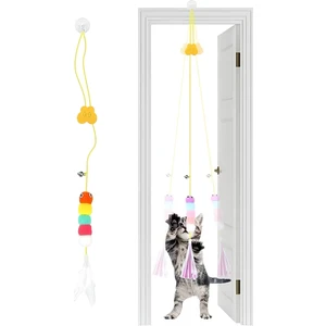 Çıngıraklı Kedi Oyuncağı Yapışkanlı Kedi Oyun Oltası Renkli Ponponlu Hacıyatmaz Oyuncak Zıplayan Top