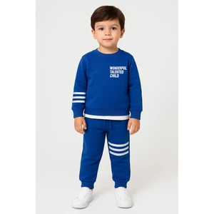 Garnili Şerit Detaylı Saks Renk Erkek Çocuk Eşofman Takımı