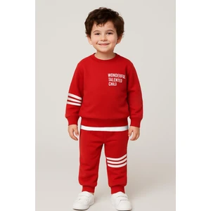 Garnili Şerit Detaylı Kiremit Renk Erkek Çocuk Eşofman Takımı