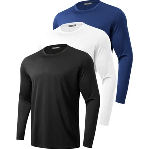 Ghassy Co. 3'lü Paket Erkek %100 Pamuklu Likralı Spor Koşu Günlük Antrenman Uzun Kollu Penye T-Shirt