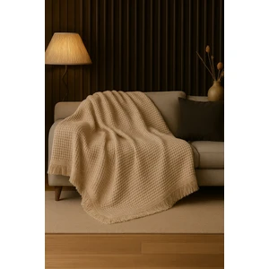 Rell Home Pamuklu Dokulu Ekru Koltuk Şalı 170X220 cm – Saçaklı Tv Battaniyesi & Dekoratif Koltuk Örtüsü