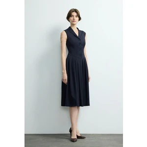 Adl Pileli Kolsuz Elbise Lacivert 124M2220000