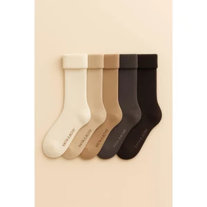 Kadın 5'li Paket Içi Havlu Soket Çorap Kahverengi Mix