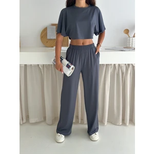 Zula Moda Kadın Iki Parça Salaş Takım – Crop Üst ve Bol Paça Pantolon – Yazlık Rahat Spor Takım