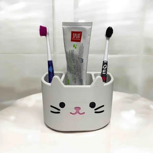 Hello Kitty Tarzı Kedi Figürlü Diş Fırçalığı ve Macunluk | Sevimli 3D Baskı Banyo Düzenleyici Organizer