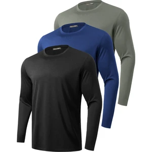 Ghassy Co. 3'lü Paket Erkek %100 Pamuklu Likralı Spor Koşu Günlük Antrenman Uzun Kollu Penye T-Shirt