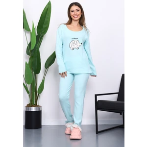 İmaj Butik Su Yeşili Kışlık Pamuklu İnterlok Pijama Takımı