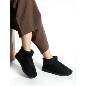 Moscow Mini Taba Süet Yarım Bot Içi Tüylü Düz Taban Kadın Ayakkabı