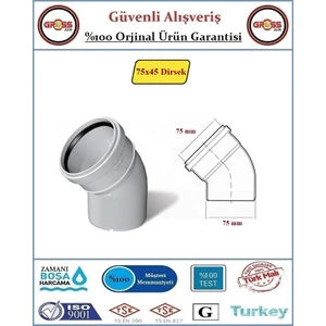 Pvc 45 Derece Dirsek - 75mm
