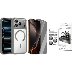 iPhone 17 Pro Max Kılıf M-Safe Şarj Özellikli Metal Kamera Çerçeveli Zore Tiko Kapak + Safir Kamera Lens + Hayalet Ekran Koruyucu