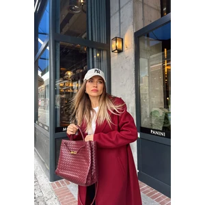 Sue Store Koyu Kırmızı Astarlı Kaşe Kaban