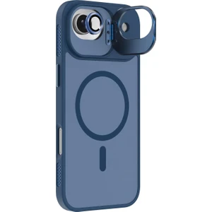 Caseart Apple iPhone 17 Air Lens Hediyeli Kapak Kamera Korumalı Wireless Şarj Özellikli Standlı Premium Kılıf - Lacivert