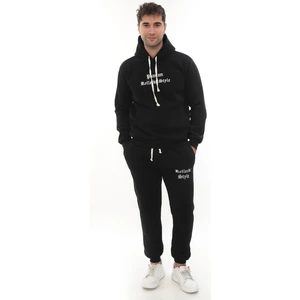 PHANTOM JEANS Siyah Şık Içi Polarlı Erkek Eşofman Takımı Paça Lastikli Cepli Kapüşonlu Nakış Detaylı Compact Takım