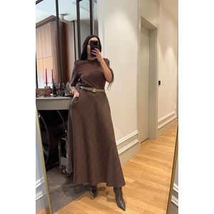 Ekose Desen Verevli Etek- Kahverengi