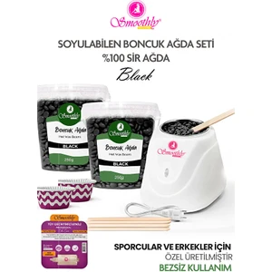 2 Adet 250GR Soyulabilen Siyah Boncuk Ağda Seti, Ağda Isıtıcı Makine, Tüy  Losyon,