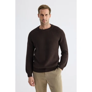 Bisiklet Yaka Selanik Örgü Pamuklu Erkek Koyu Kahverengi Triko Kazak