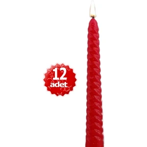 x 12 Adet Kırmızı Şamdan Mum ( Taban Çapı 2cm - Boy 16,5 cm )