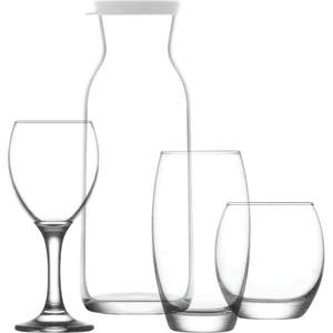 Bade Cam Çeyiz Seti 19'lu (1 Karaf, 6 Kırmızı Şarap Kadehi, 6 Meşrubat Bardağı, 6 Su Bardağı)