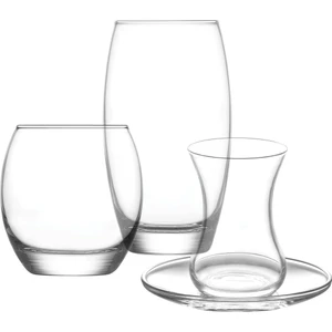 Bade Cam Çeyiz Seti 24'lü (6 Çay Bardağı, 6 Çay Tabağı, 6 Meşrubat Bardağı, 6 Su Bardağı)