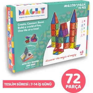 Manyetik Yapı Blokları – Çocuklar Için Renkli 3 Boyutlu 72 Parça Manyetik Karo Oyun Seti