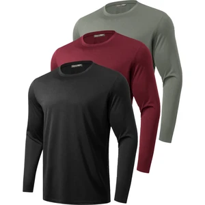 Ghassy Co. 3'lü Paket Erkek %100 Pamuklu Likralı Spor Koşu Günlük Antrenman Uzun Kollu Penye T-Shirt