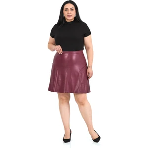 Disentis Modest Büyük Beden Suni Deri Bordo Mini Etek