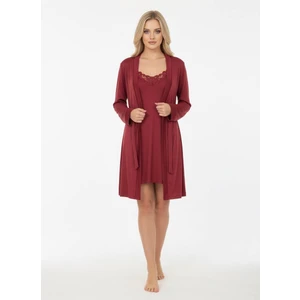 Cherry Queen Bordo Dantel Detaylı Penye Gecelik & Sabahlık Seti – Yumuşak Dokulu, Şık ve Rahat