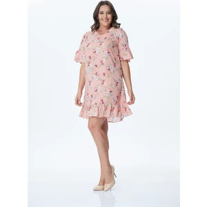 Eteği ve Kolları Fırfırlı Desenli Elbise