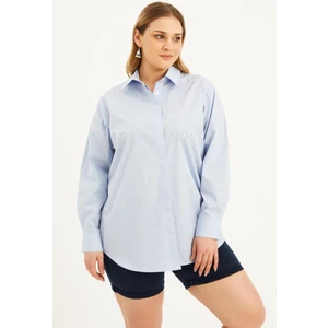 Oversize Taş Baskılı Poplin Gömlek