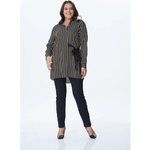 Bağlama Detaylı Çizgili Uzun Gömlek