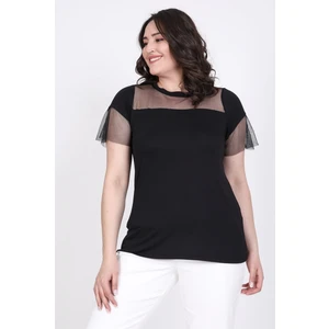 Önü Ve Kolları Tül Detaylı Tişört