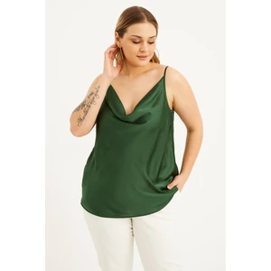 Saten Degaje Yaka İp Askılı Bluz