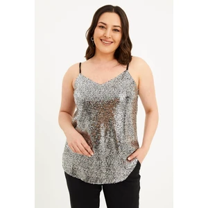 Astarlı İp Askılı Payetli Bluz