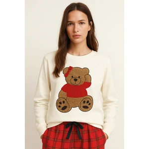 Kadın Teddy Sweatshirt Pijama Üstü Ekru