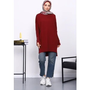 İmaj Butik Bordo Önü Kısa Arkası Uzun Triko Tunik