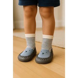Çocuk Makosen Soket Çorap Patik Panduf – Kaydırmaz Ev & Anaokulu Ayakkabısı Gri