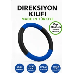 Ford Focus 2005-2010 Geçmeli Direksiyon Kılıfı Delikli Siyah Mavi Deri