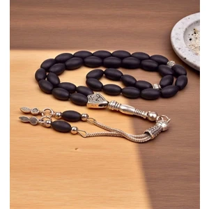 Obsidyen Taşı Tesbih Arpa Kesim 33'lü